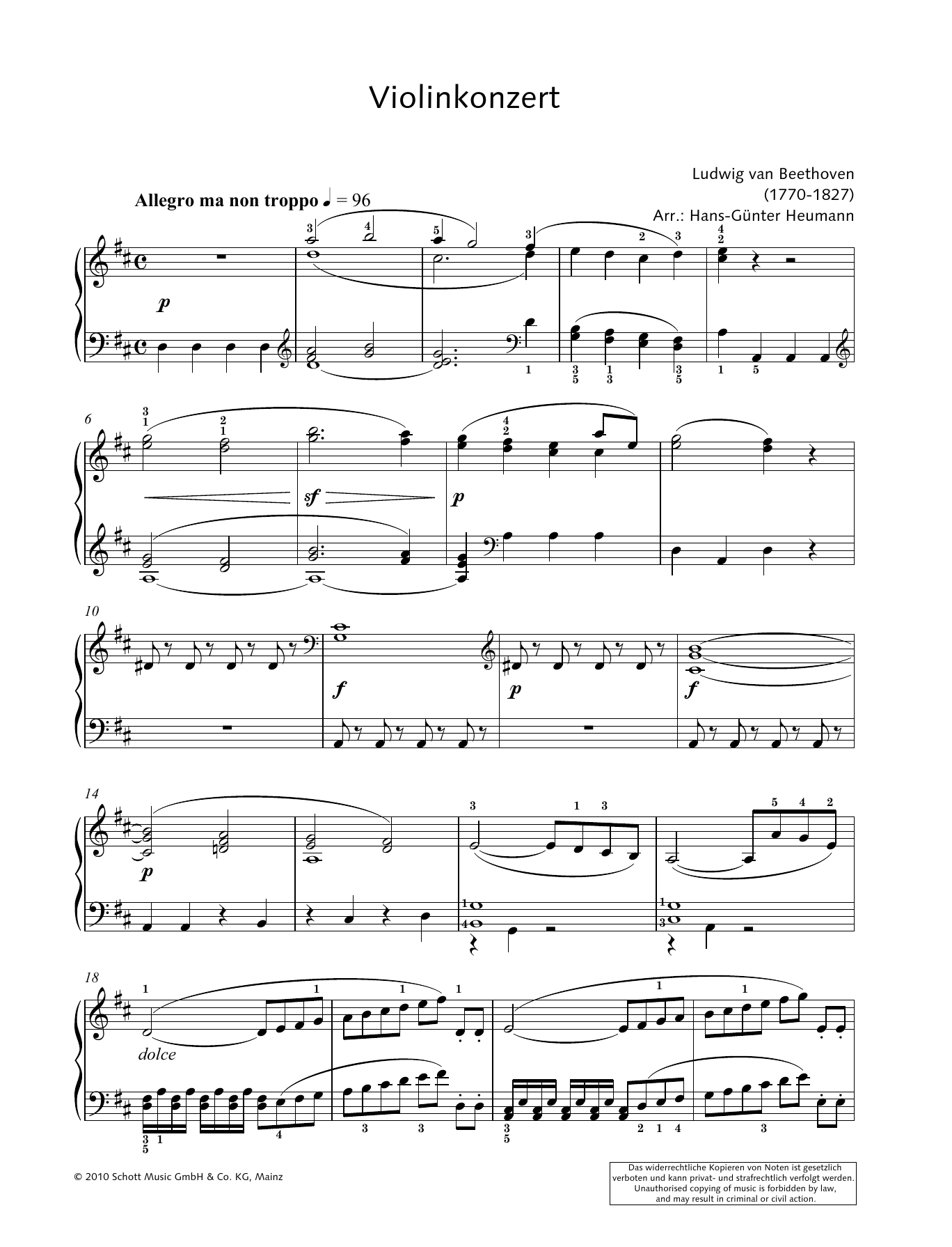 Download Ludwig van Beethoven Concerto for Violin and Orchestra in D Sheet Music