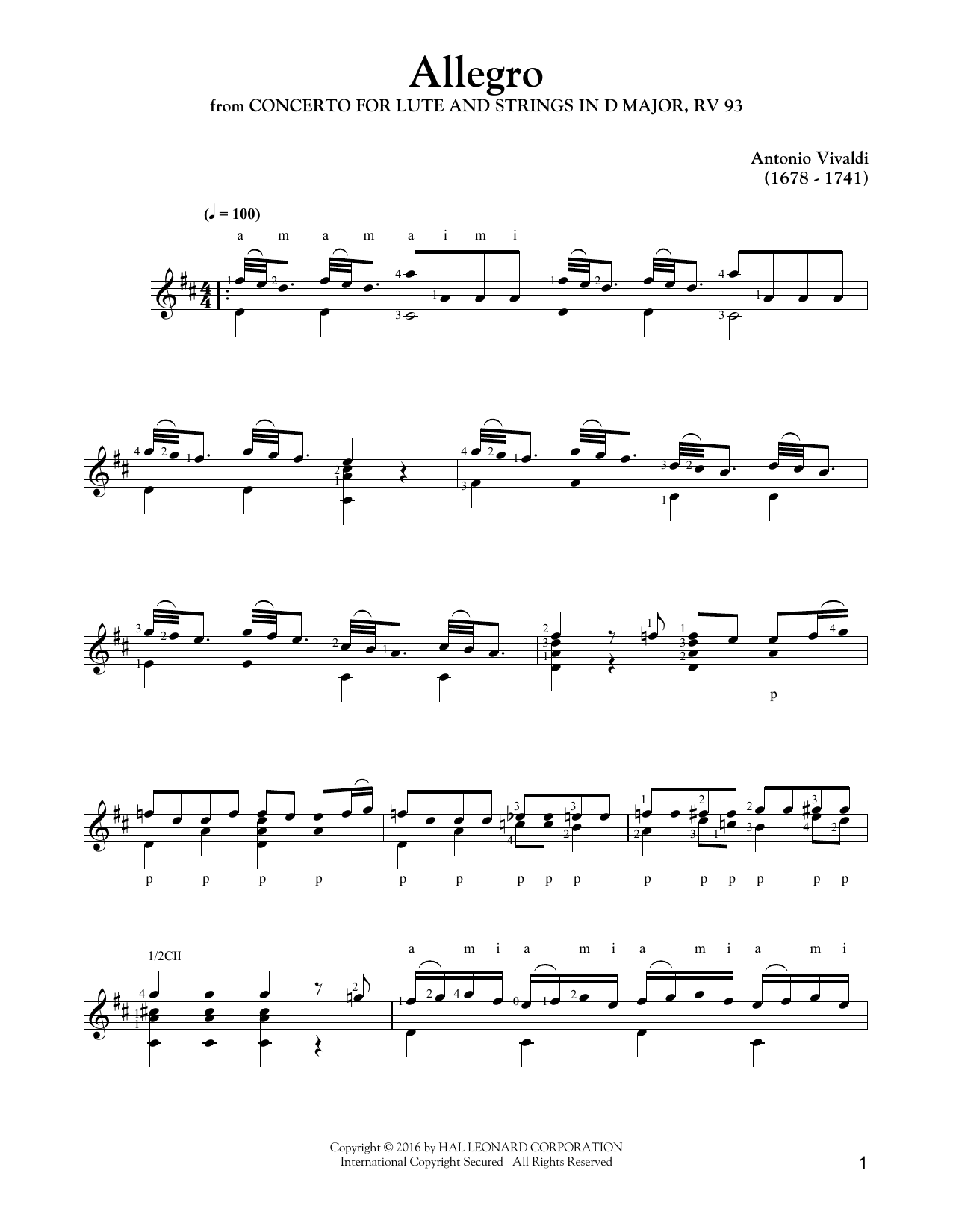 Download Antonio Vivaldi Concerto In D Major Sheet Music