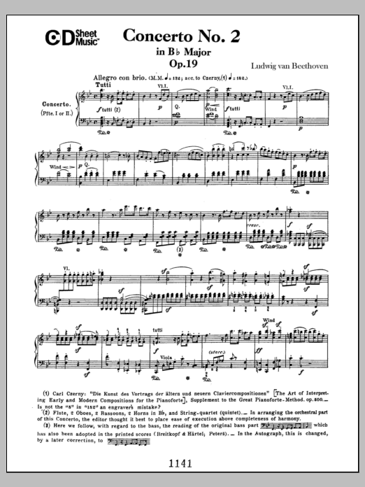 Download Ludwig van Beethoven Concerto No. 2 In B-flat Major, Op. 19 Sheet Music