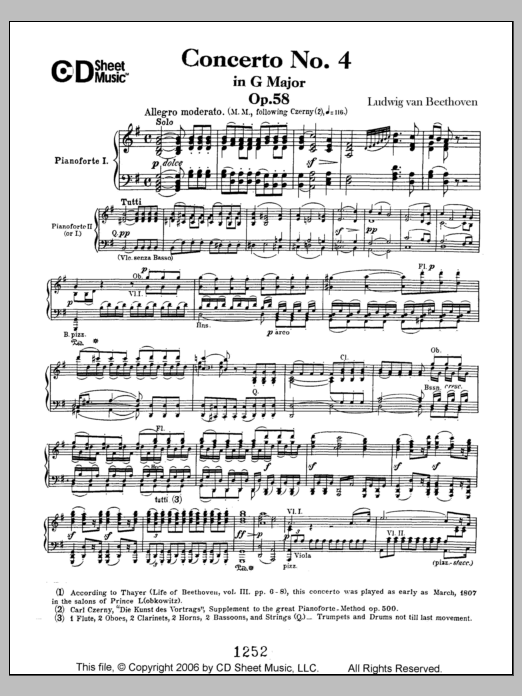 Download Ludwig van Beethoven Concerto No. 4 In G Major, Op. 58 Sheet Music
