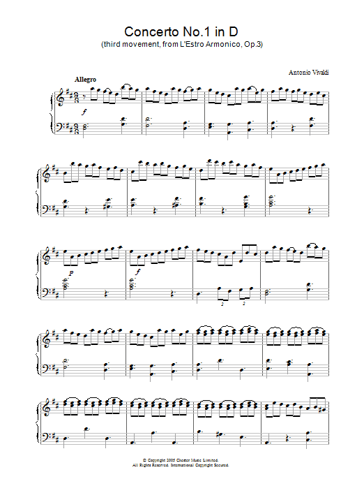 Download Antonio Vivaldi Concerto No.1 (3rd Movement: Allegro) f Sheet Music