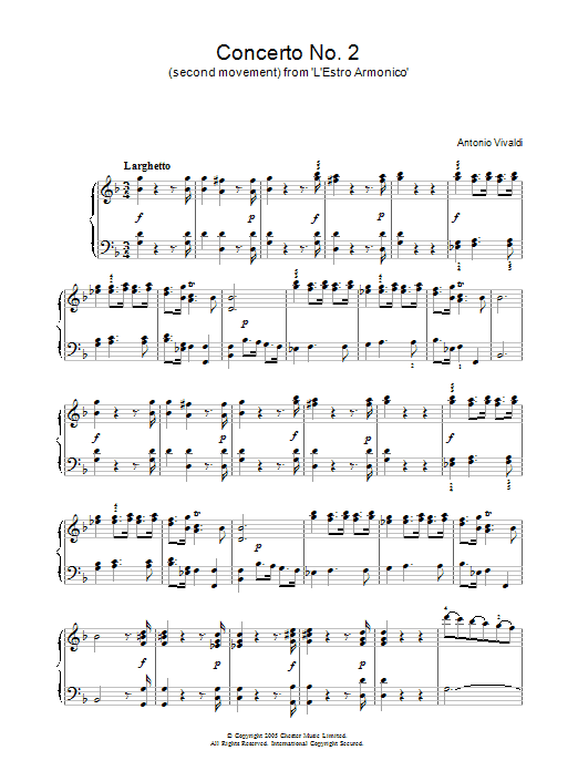 Download Antonio Vivaldi Concerto No.2 (2nd Movement: Larghetto) Sheet Music