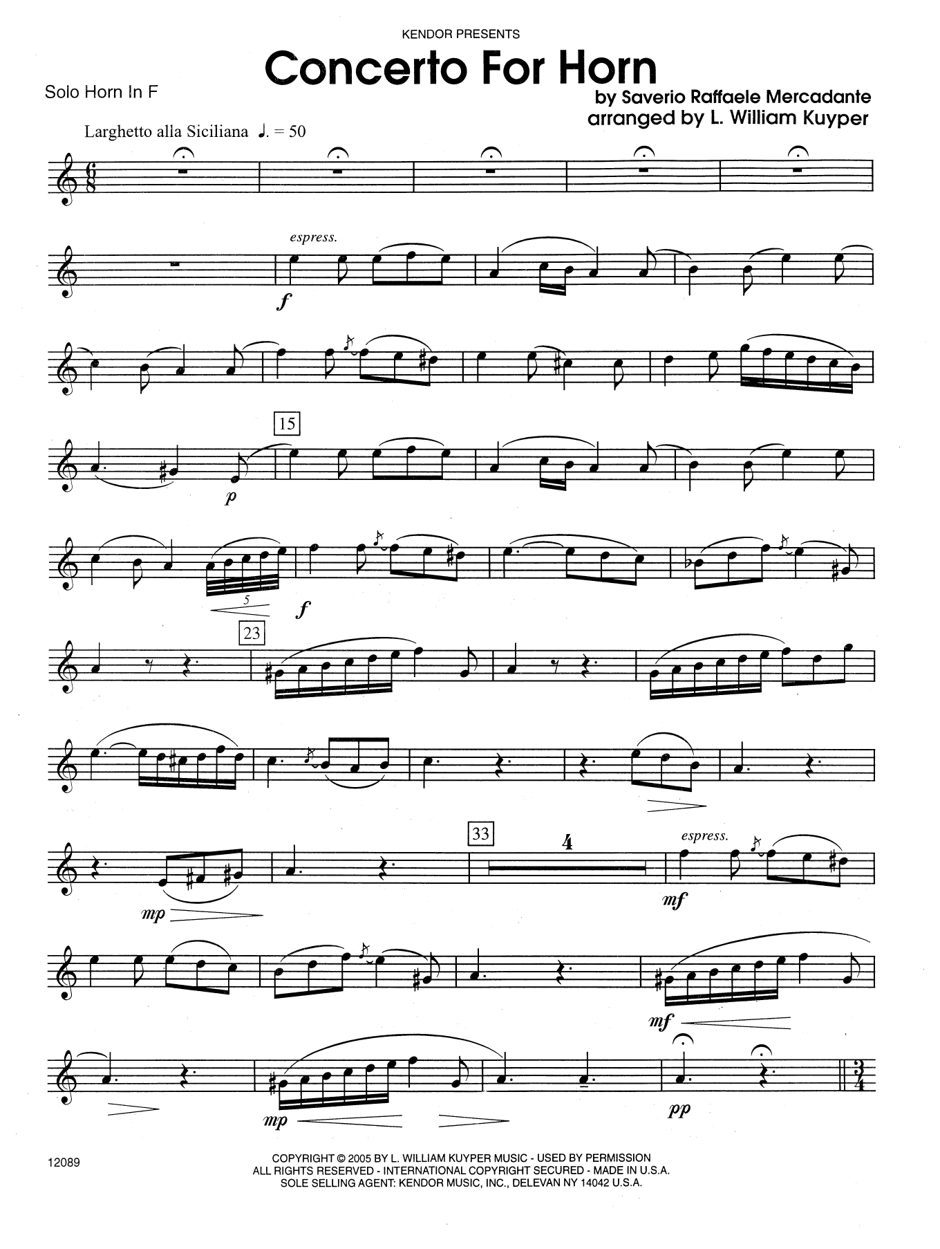 Download William Kuyper Concerto For Horn - Horn Sheet Music