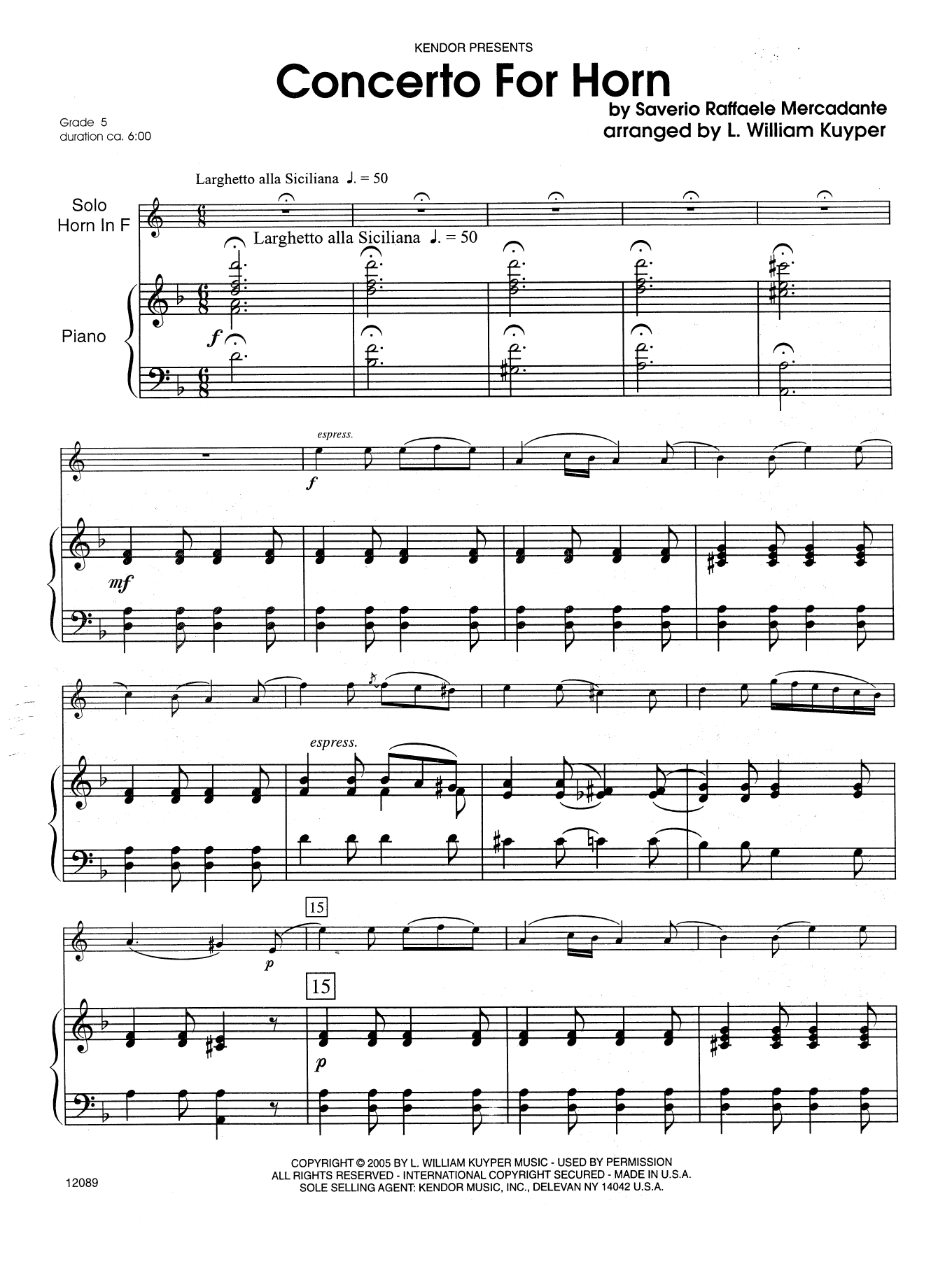 Download William Kuyper Concerto For Horn - Piano Sheet Music