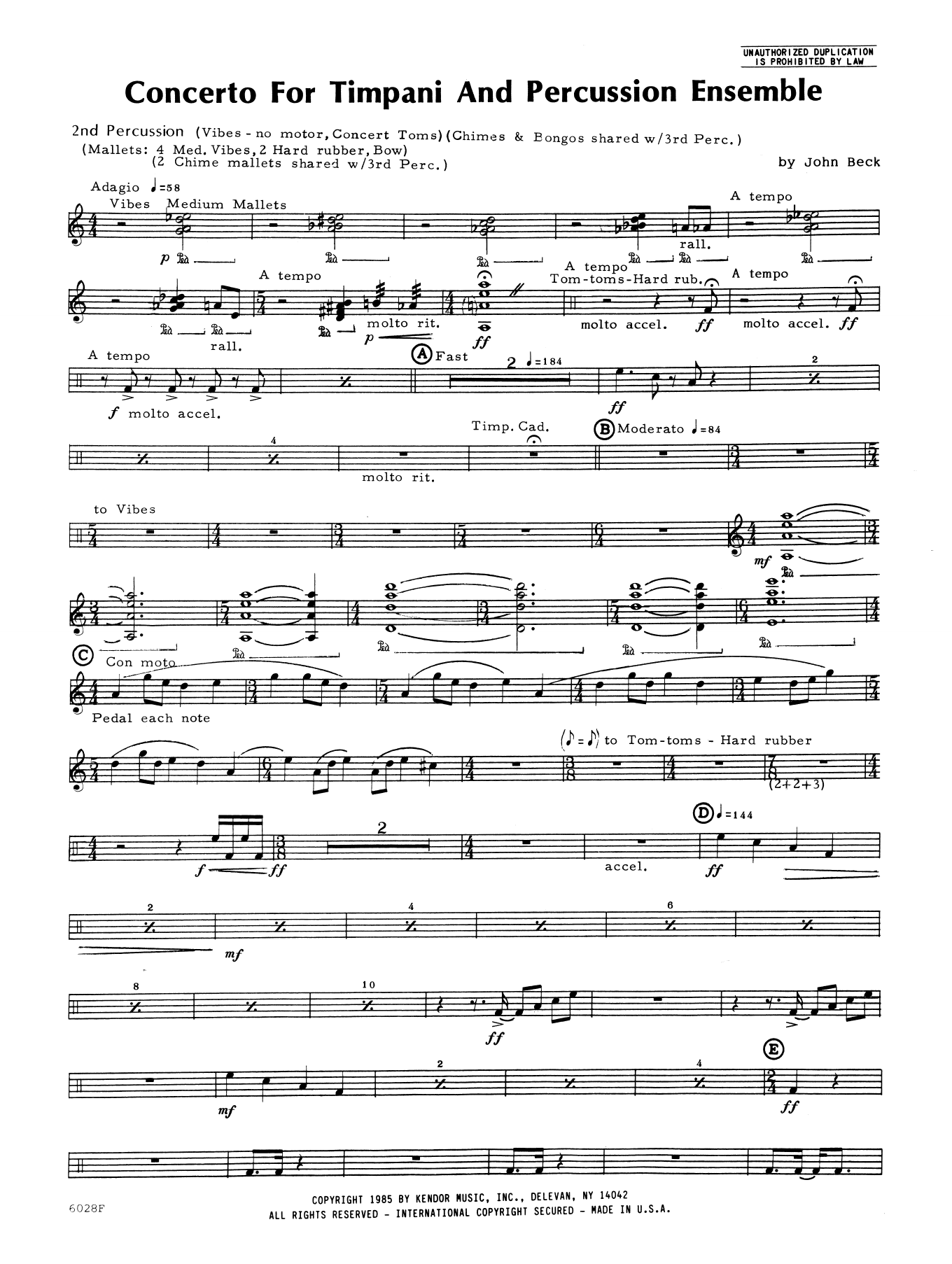 Download John H. Beck Concerto For Timpani And Percussion Ens Sheet Music
