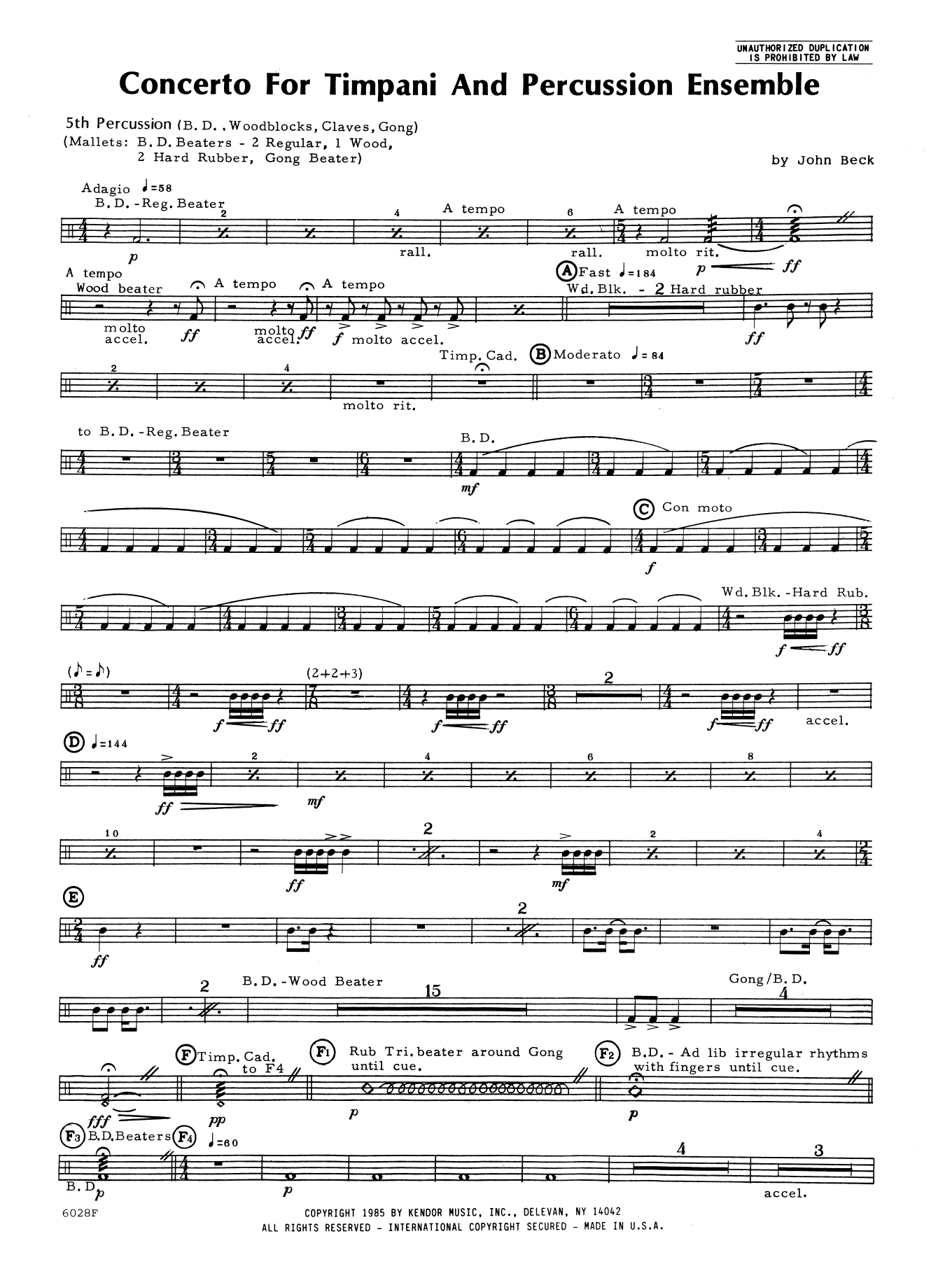 Download John H. Beck Concerto For Timpani And Percussion Ens Sheet Music