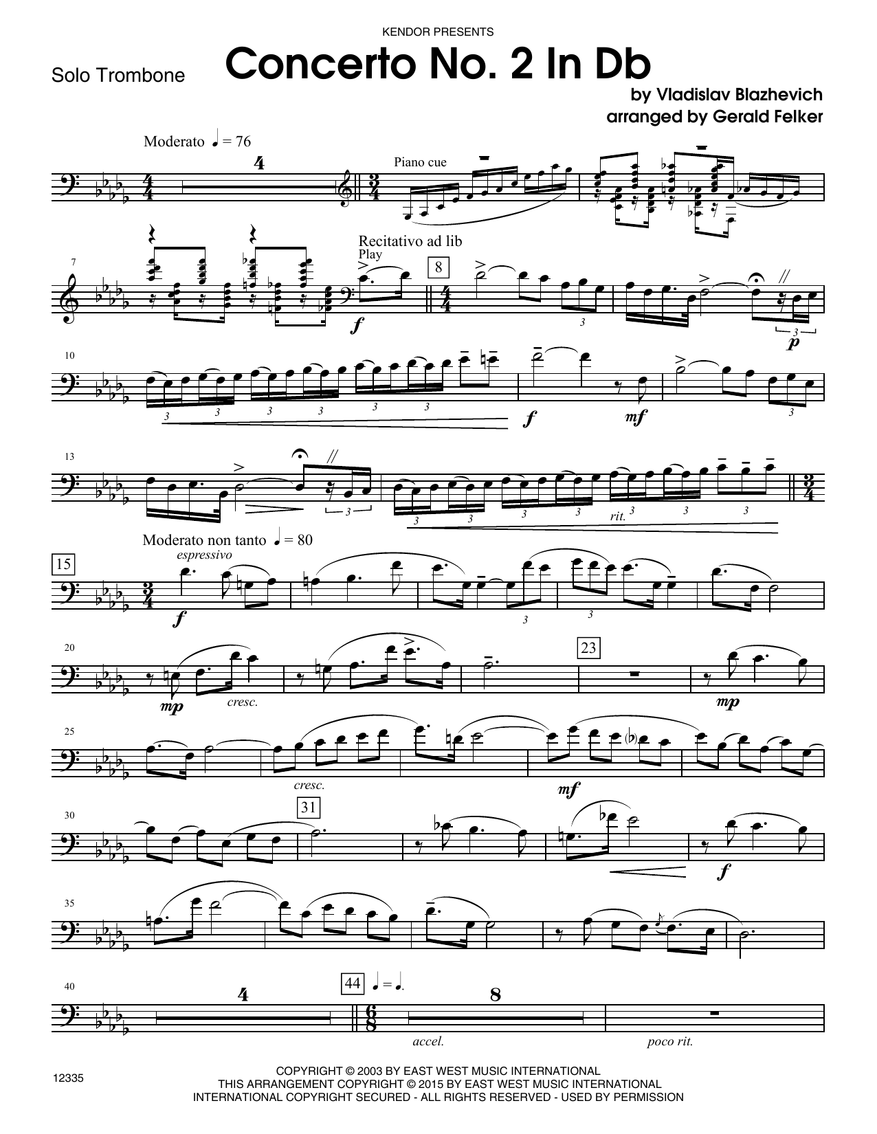 Download Gerald Felker Concerto No. 2 In Db - Trombone Sheet Music