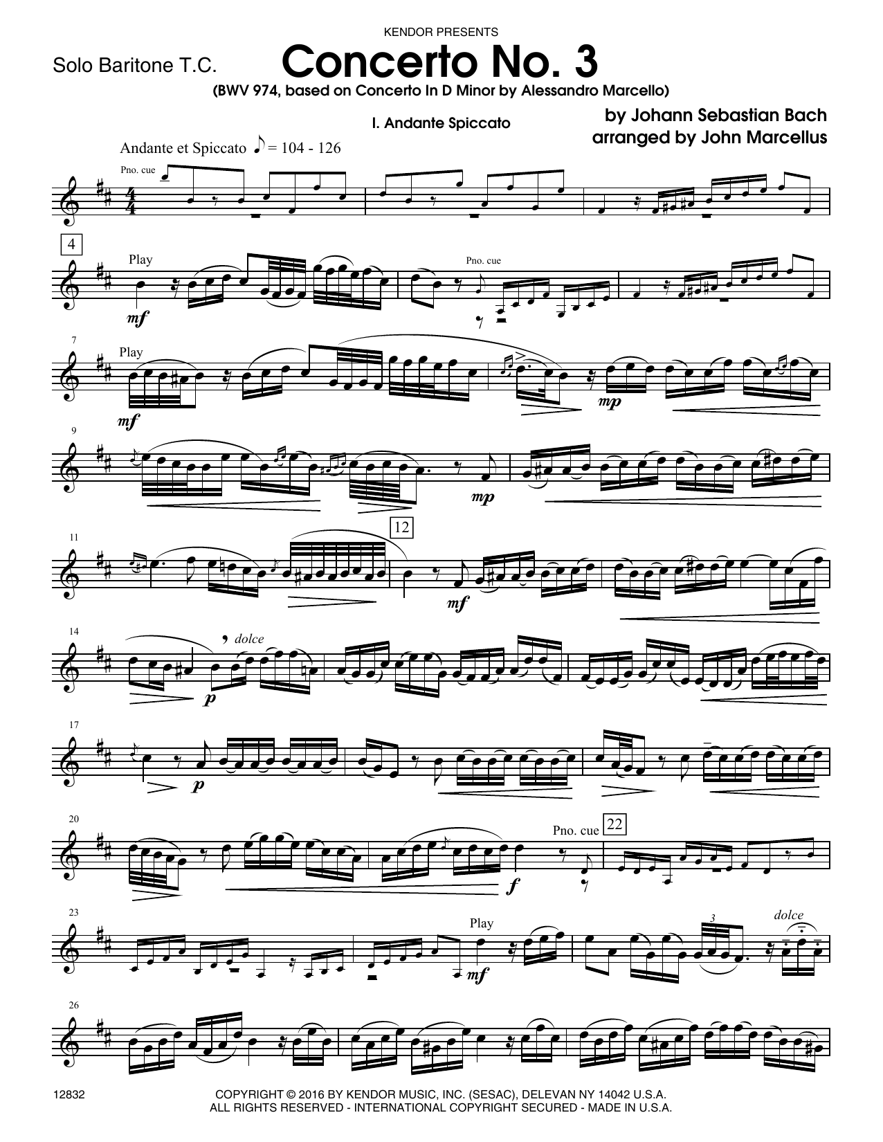 Download John Marceullus Concerto No. 3 (BWV 974, based on Conce Sheet Music