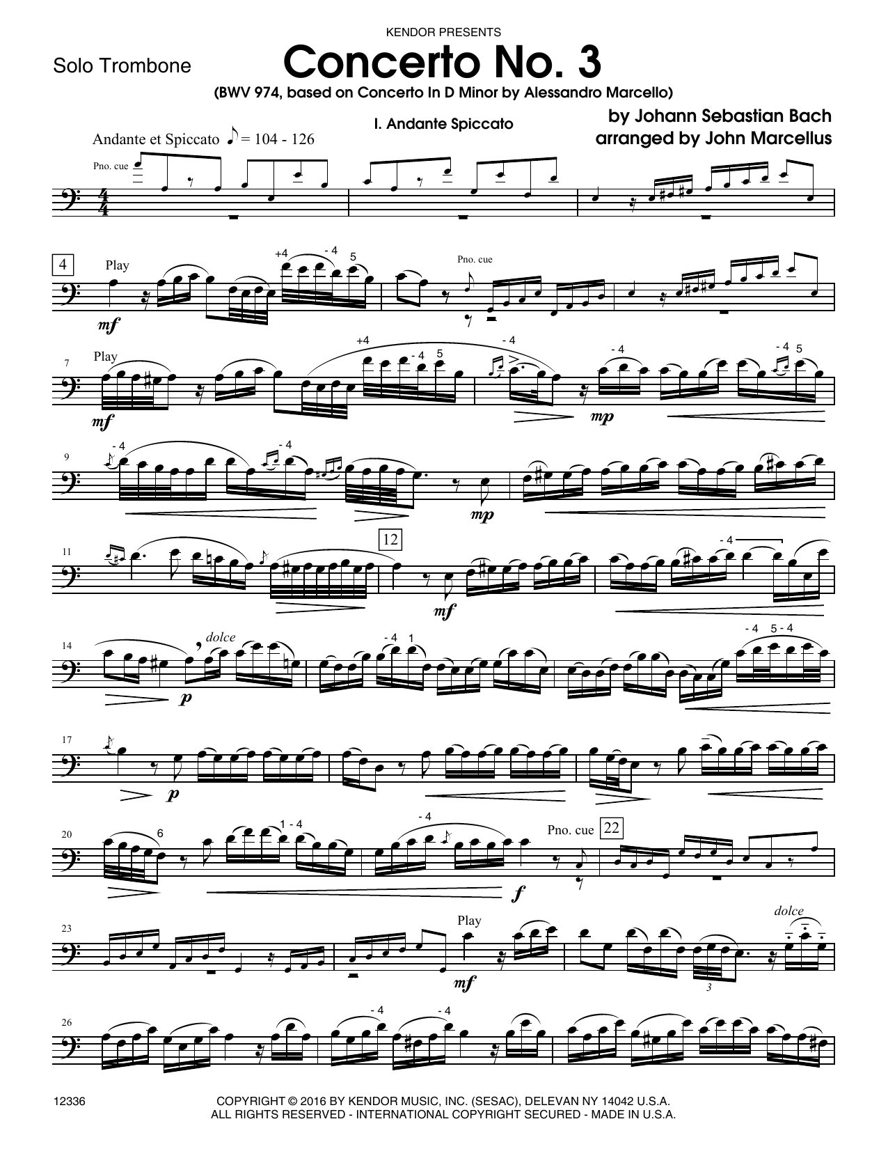 Download John Marceullus Concerto No. 3 (BWV 974, based on Conce Sheet Music