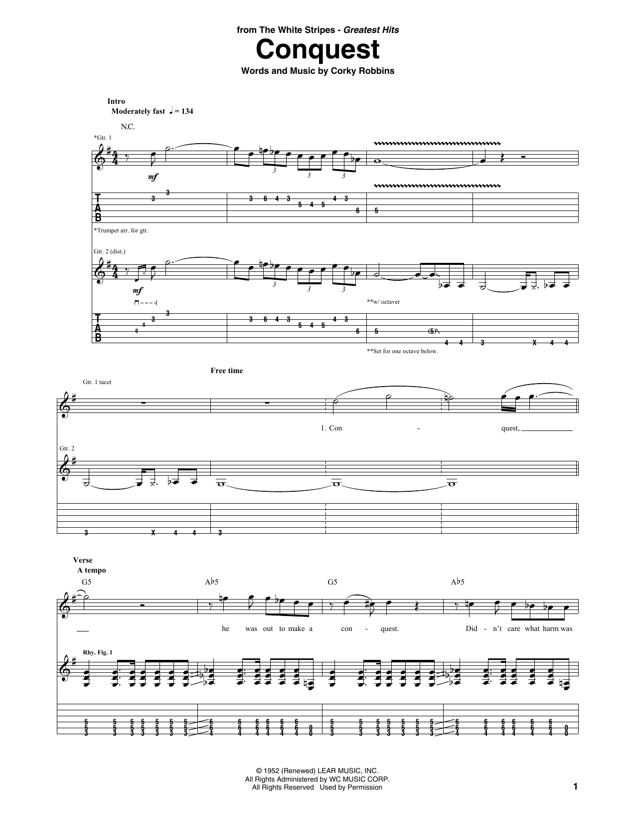 Download The White Stripes Conquest Sheet Music