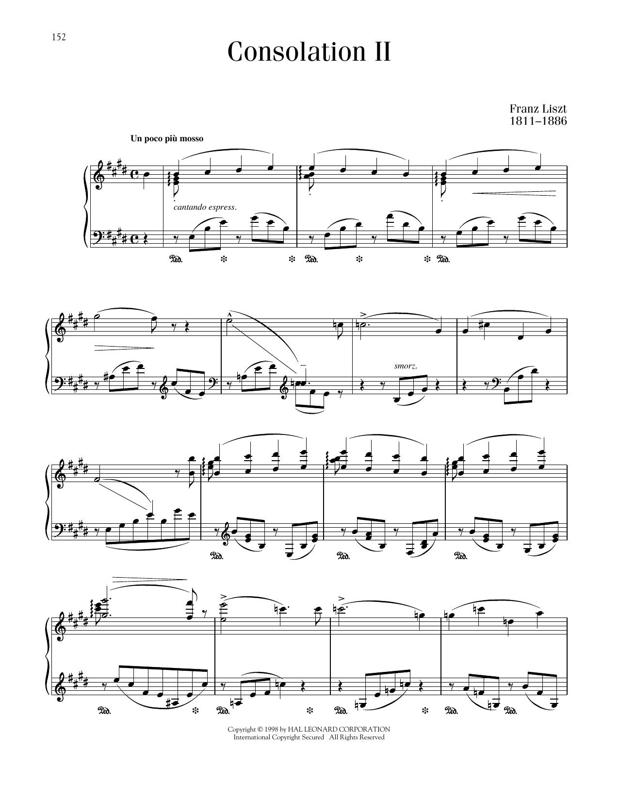 Franz Liszt Consolation No. 2 In E Major sheet music notes printable PDF score