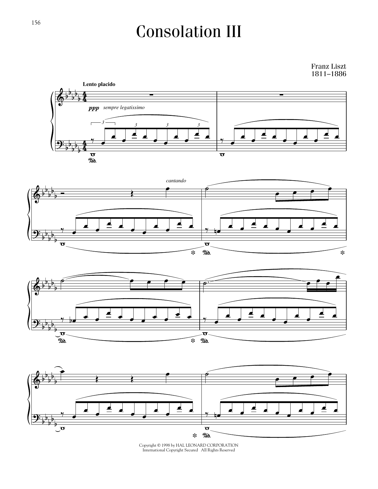 Franz Liszt Consolation No. 3 In D-Flat Major sheet music notes printable PDF score