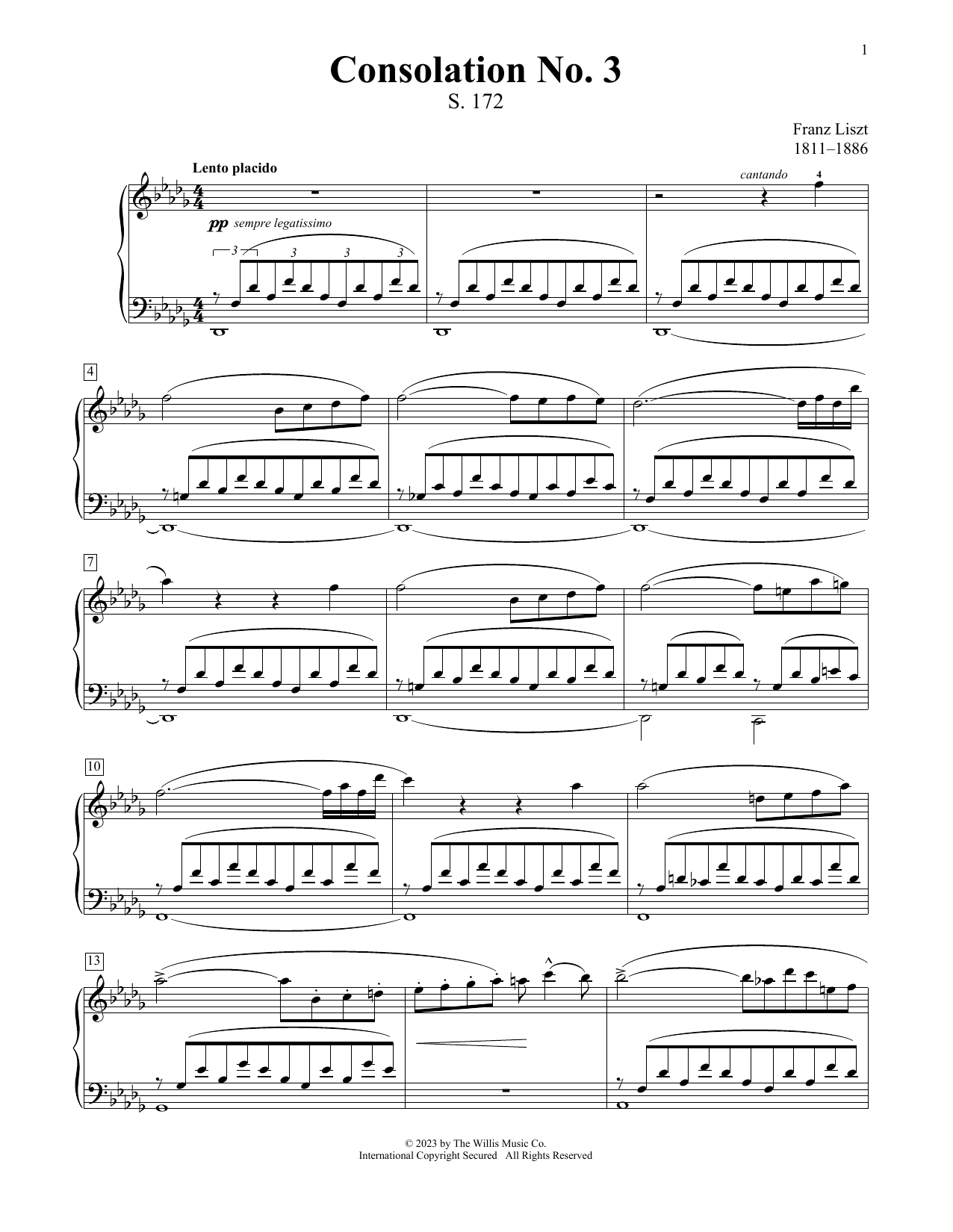 Franz Liszt Consolation No. 3 In D-Flat Major sheet music notes printable PDF score