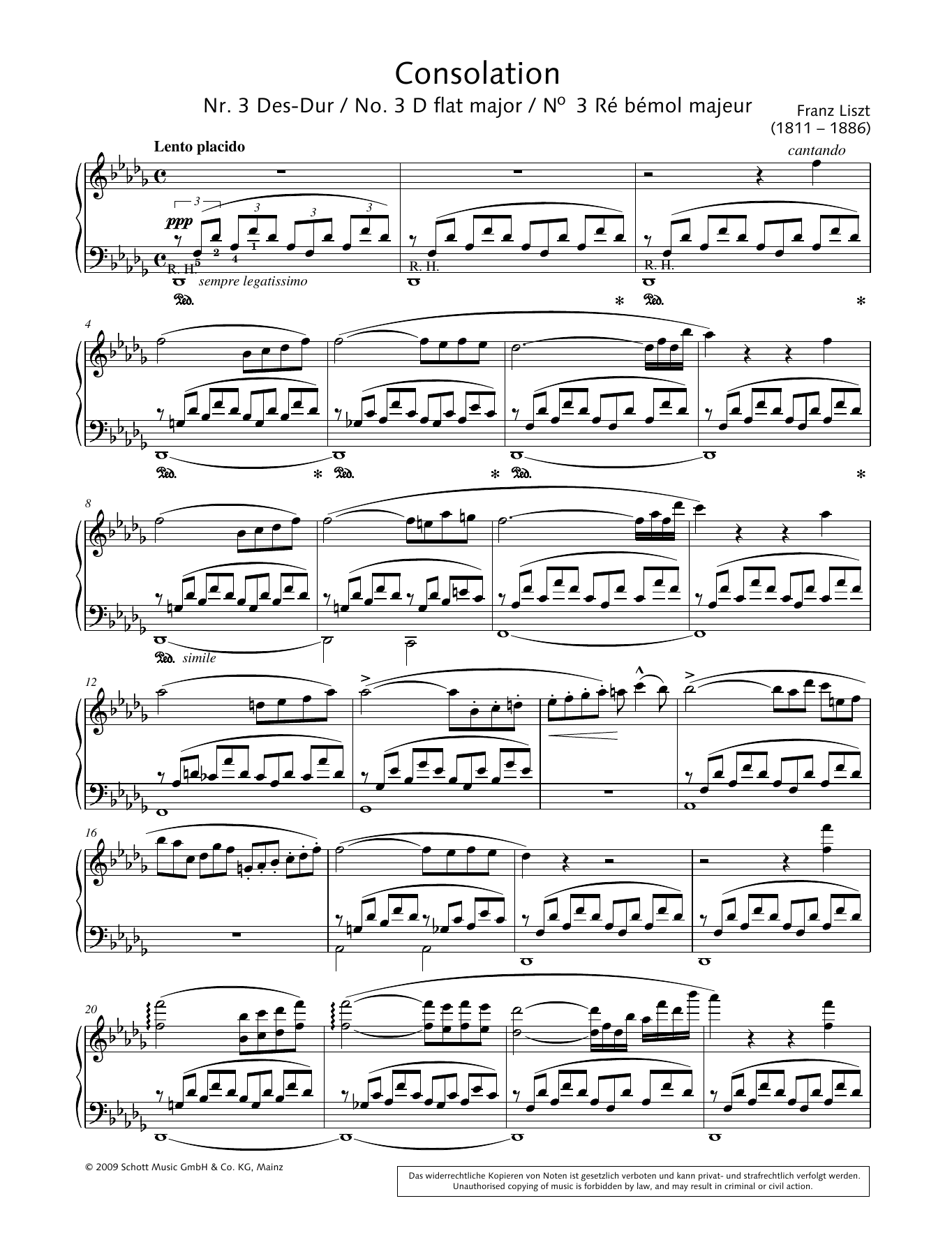 Download Franz Liszt Consolation No. 3 in D-flat major Sheet Music