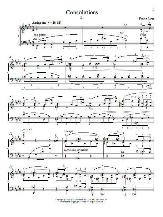 Download Franz Liszt Consolation No. 5 Sheet Music