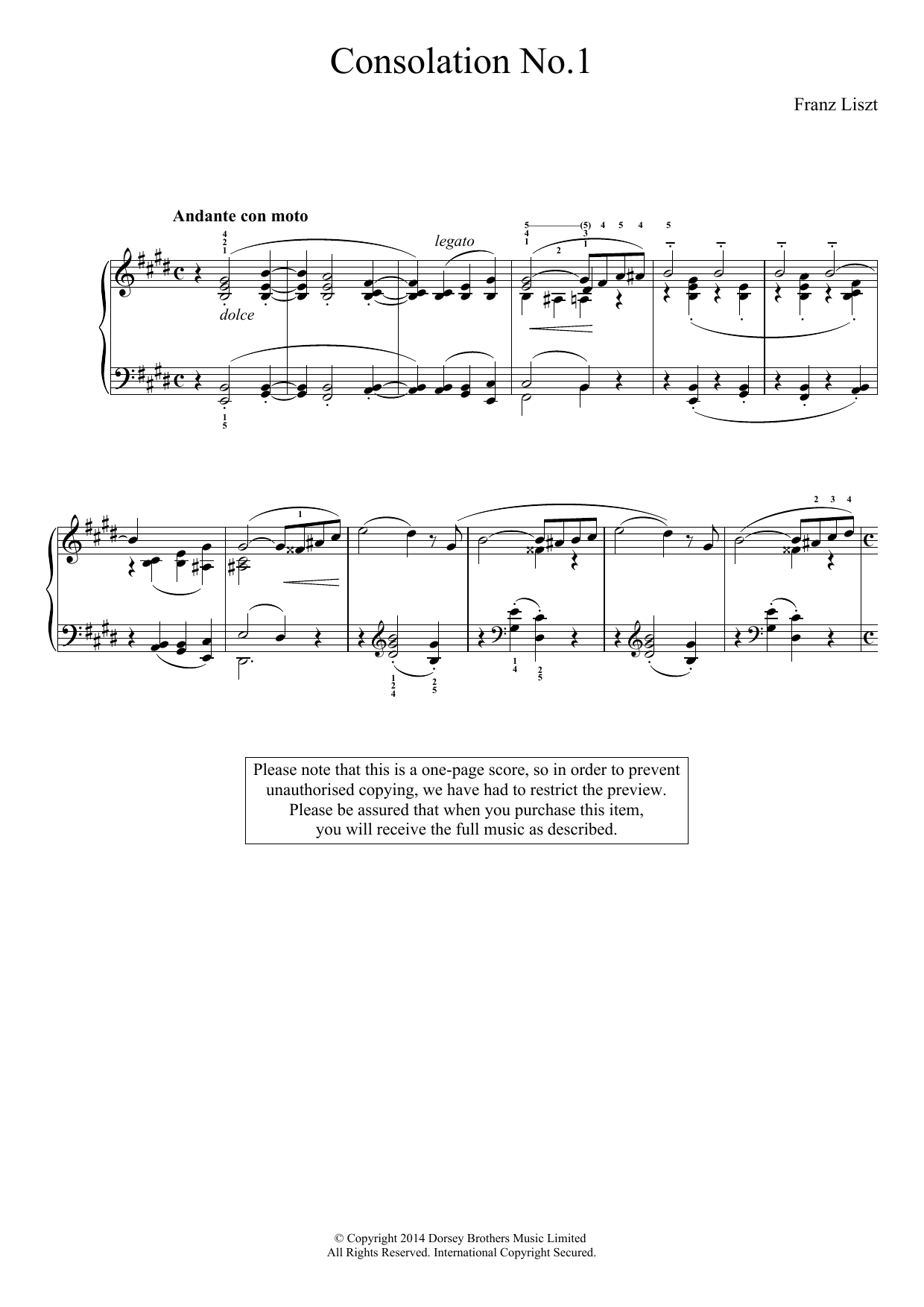 Download Franz Liszt Consolation No.1 Sheet Music
