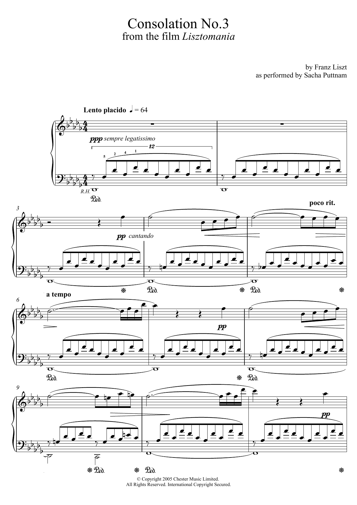 Download Franz Liszt Consolation No.3 In D Flat (as performe Sheet Music