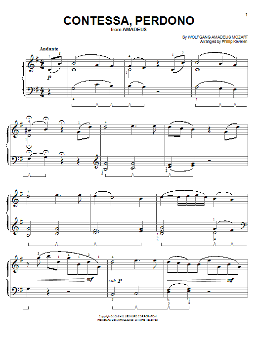 Download Wolfgang Amadeus Mozart Contessa Perdono Sheet Music