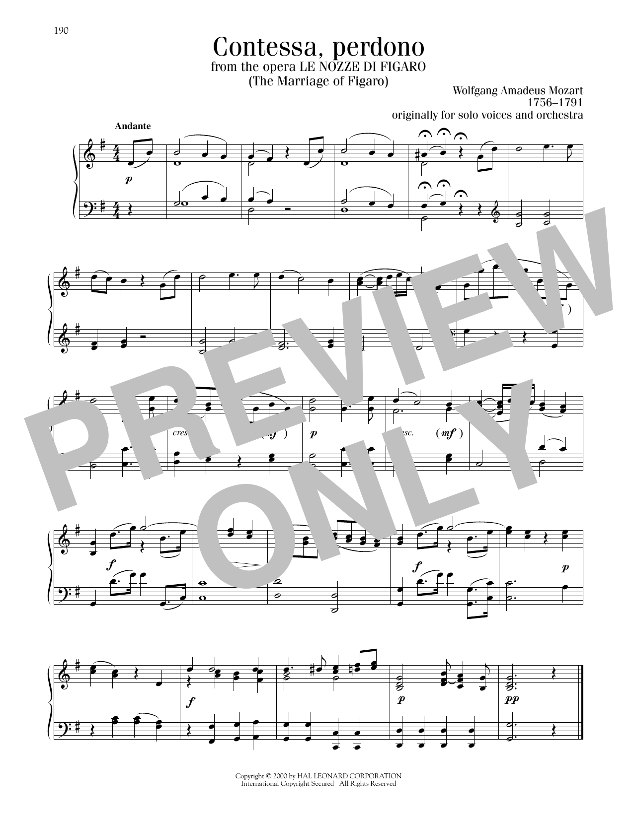 Wolfgang Amadeus Mozart Contessa Perdono sheet music notes printable PDF score
