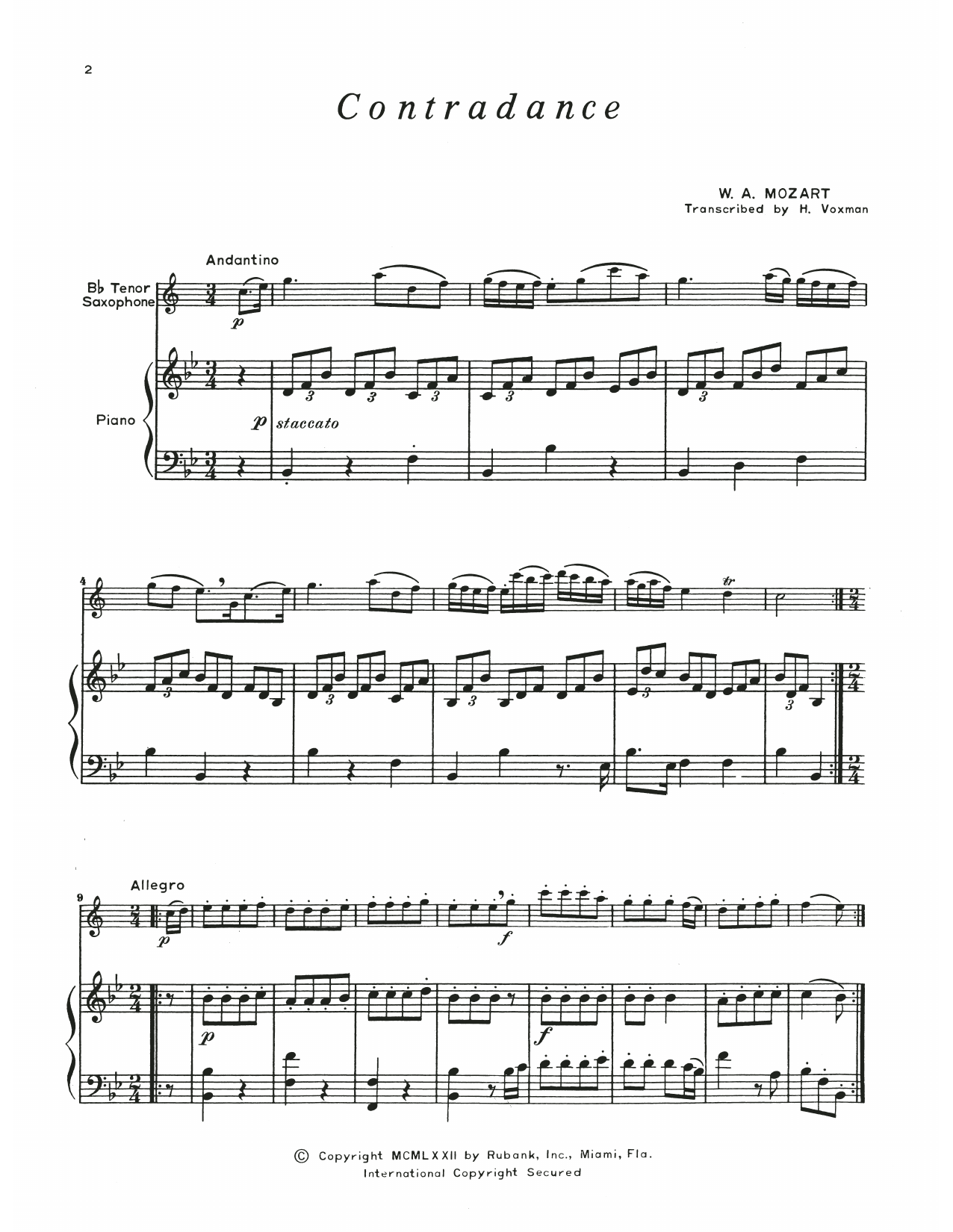 Download Wolfgang Amadeus Mozart Contradance Sheet Music