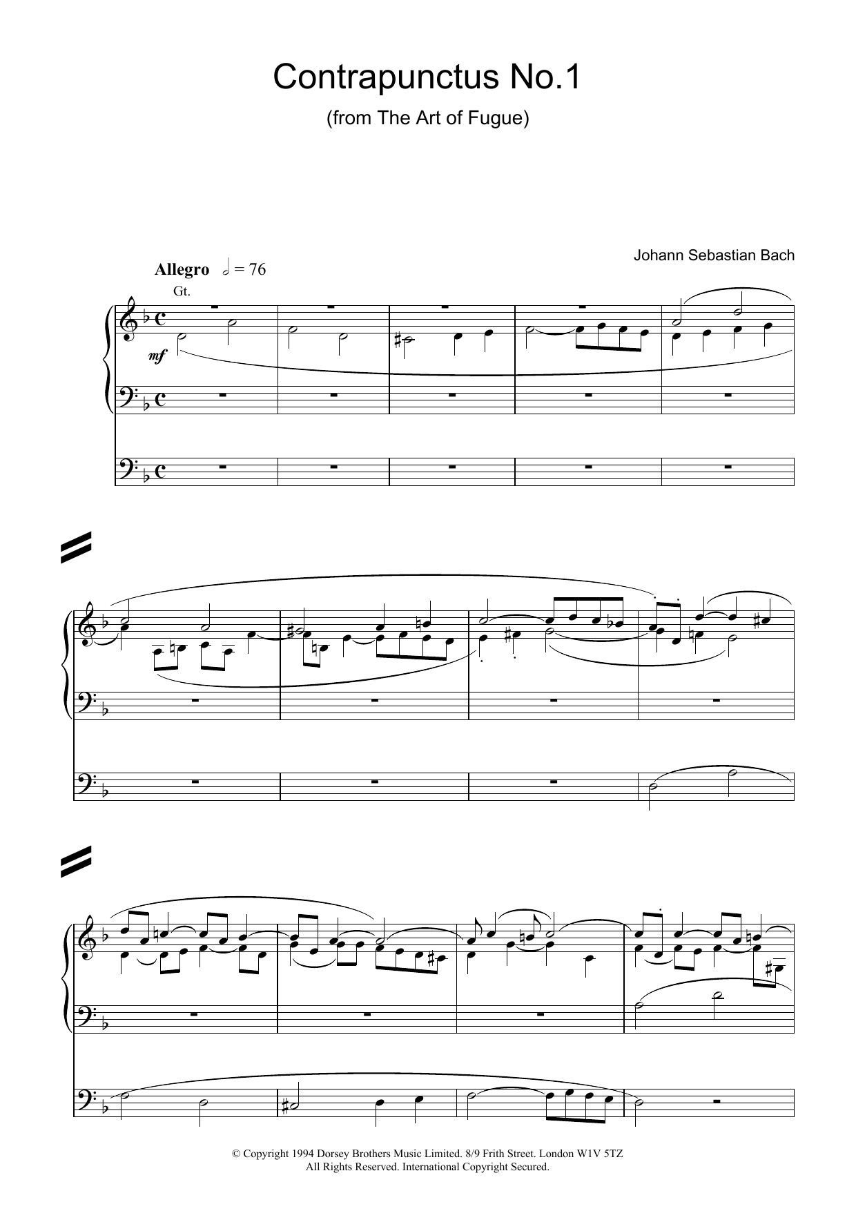 Download Johann Sebastian Bach Contrapunctus No.1 from The Art of Fugu Sheet Music