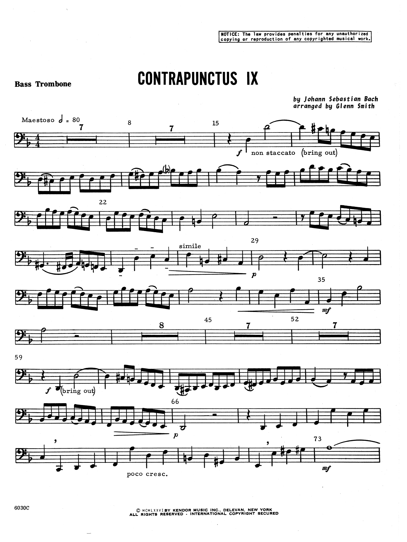 Download Glen Smith Contrapunctus IX - Bass Trombone Sheet Music