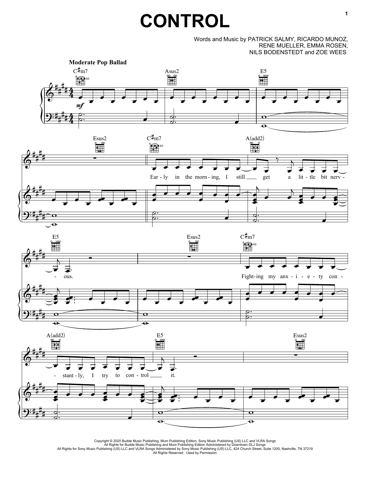 Download Zoe Wees Control Sheet Music