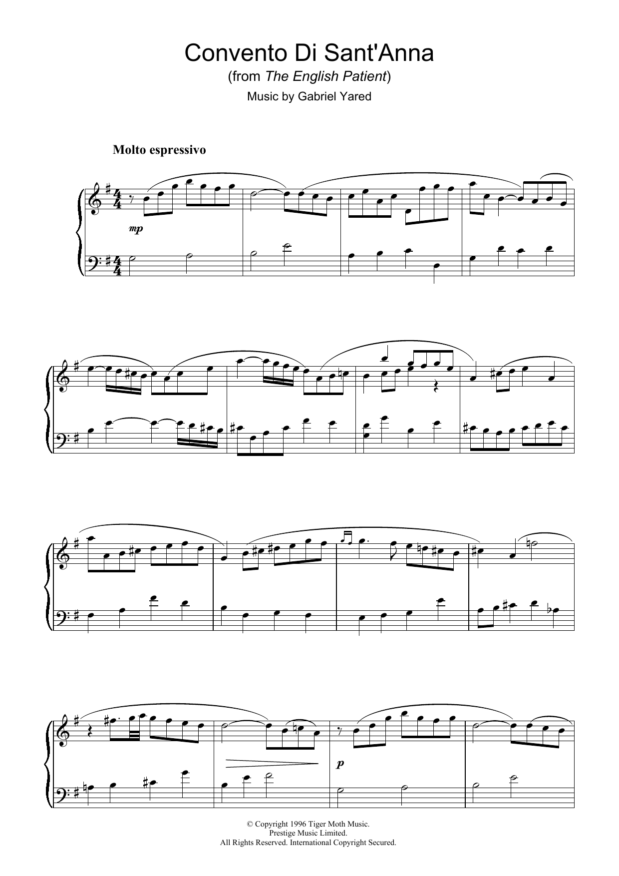 Download Gabriel Yared Convento Di Sant'anna (from The English Sheet Music