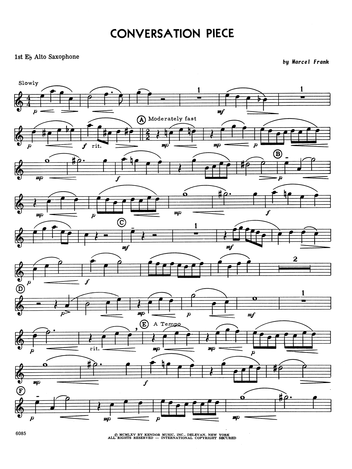 Download Marcel Frank Conversation Piece - 1st Eb Alto Saxoph Sheet Music