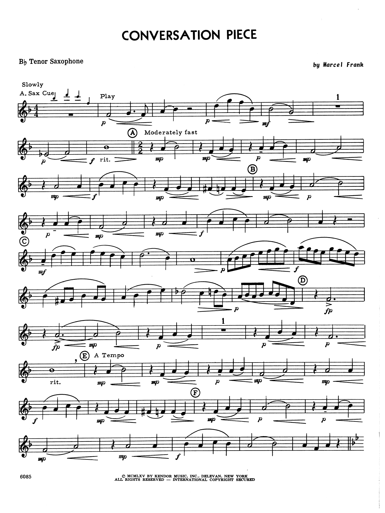 Download Marcel Frank Conversation Piece - Bb Tenor Saxophone Sheet Music
