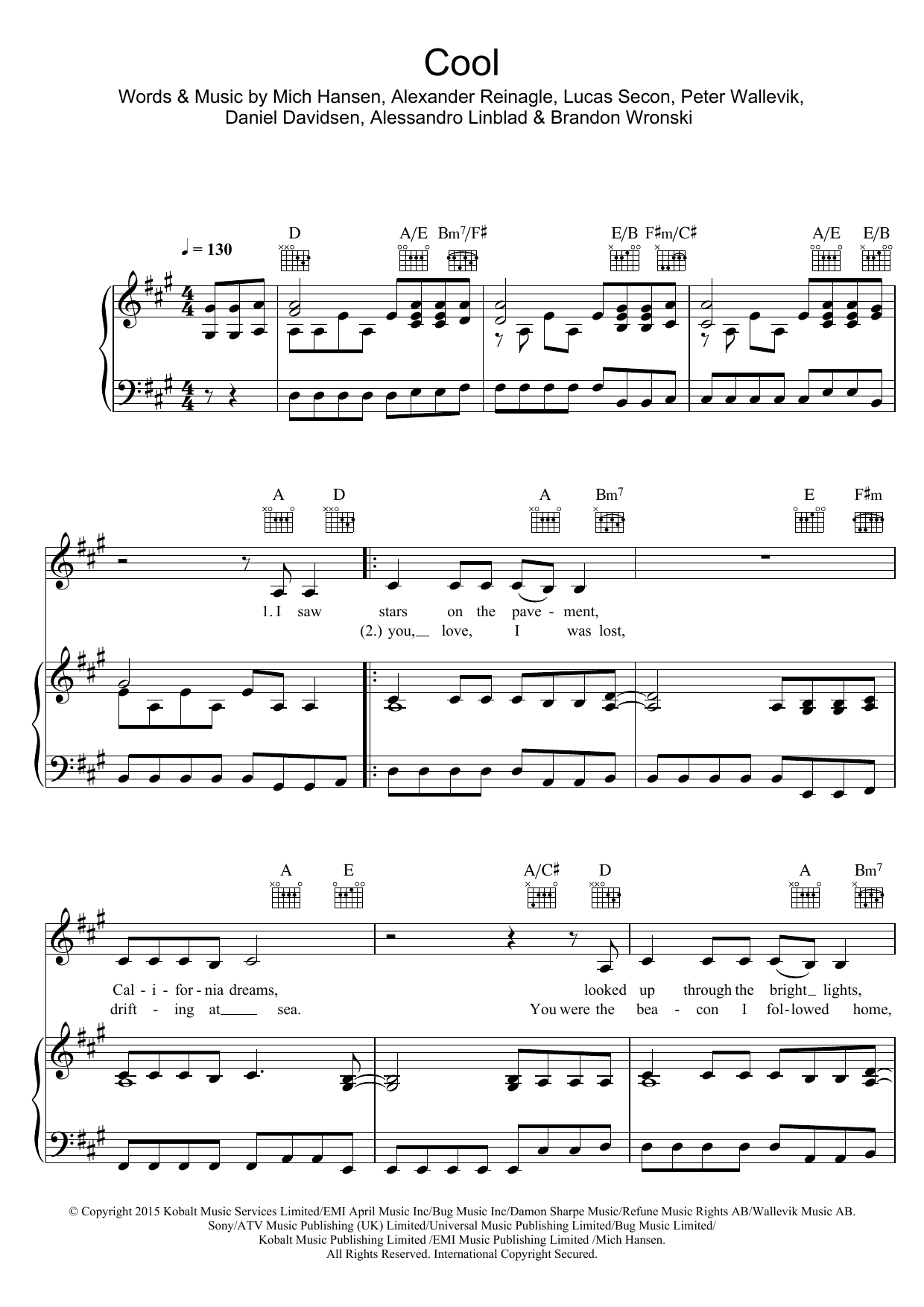 Download Alesso Cool (feat. Roy English) Sheet Music