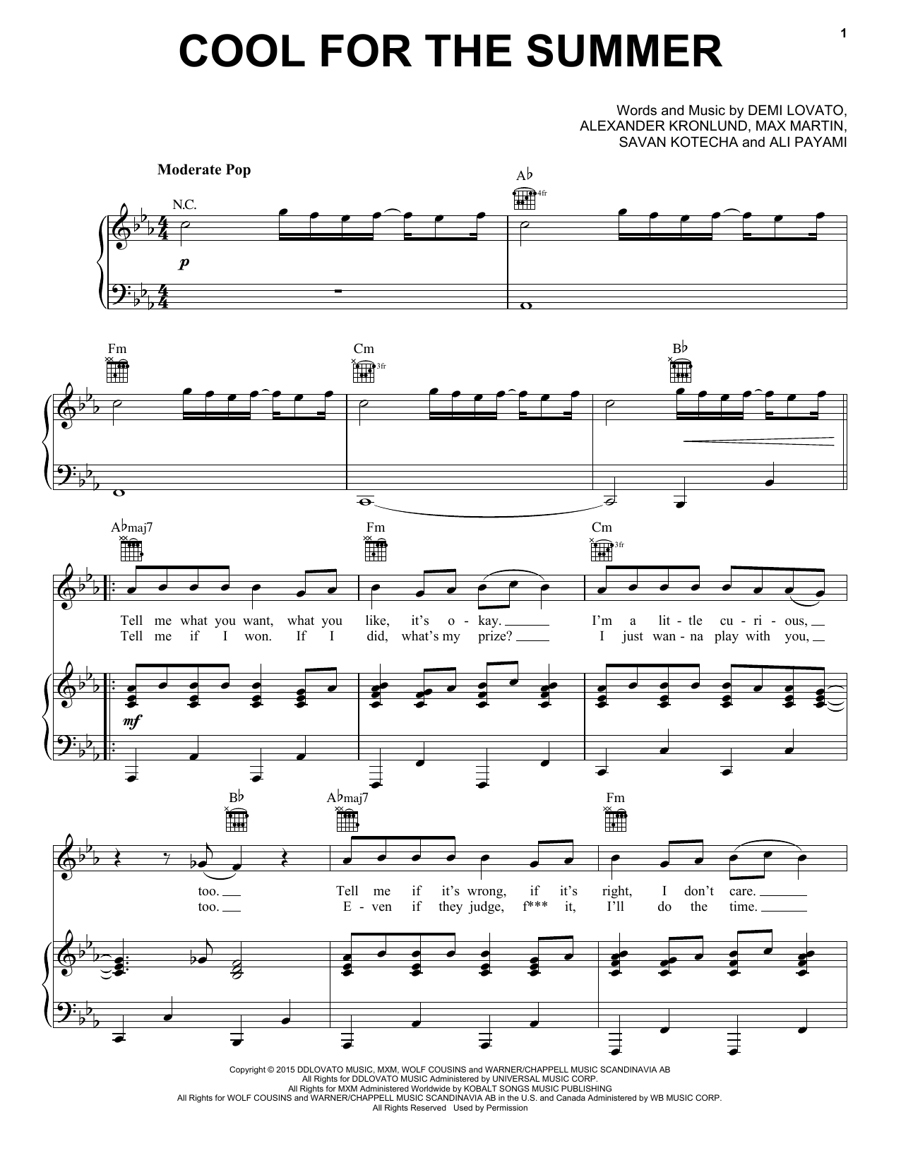 Download Demi Lovato Cool For The Summer Sheet Music