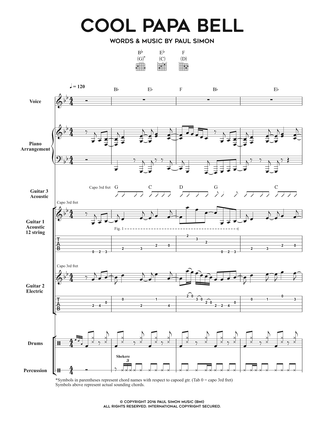 Paul Simon Cool Papa Bell sheet music notes printable PDF score