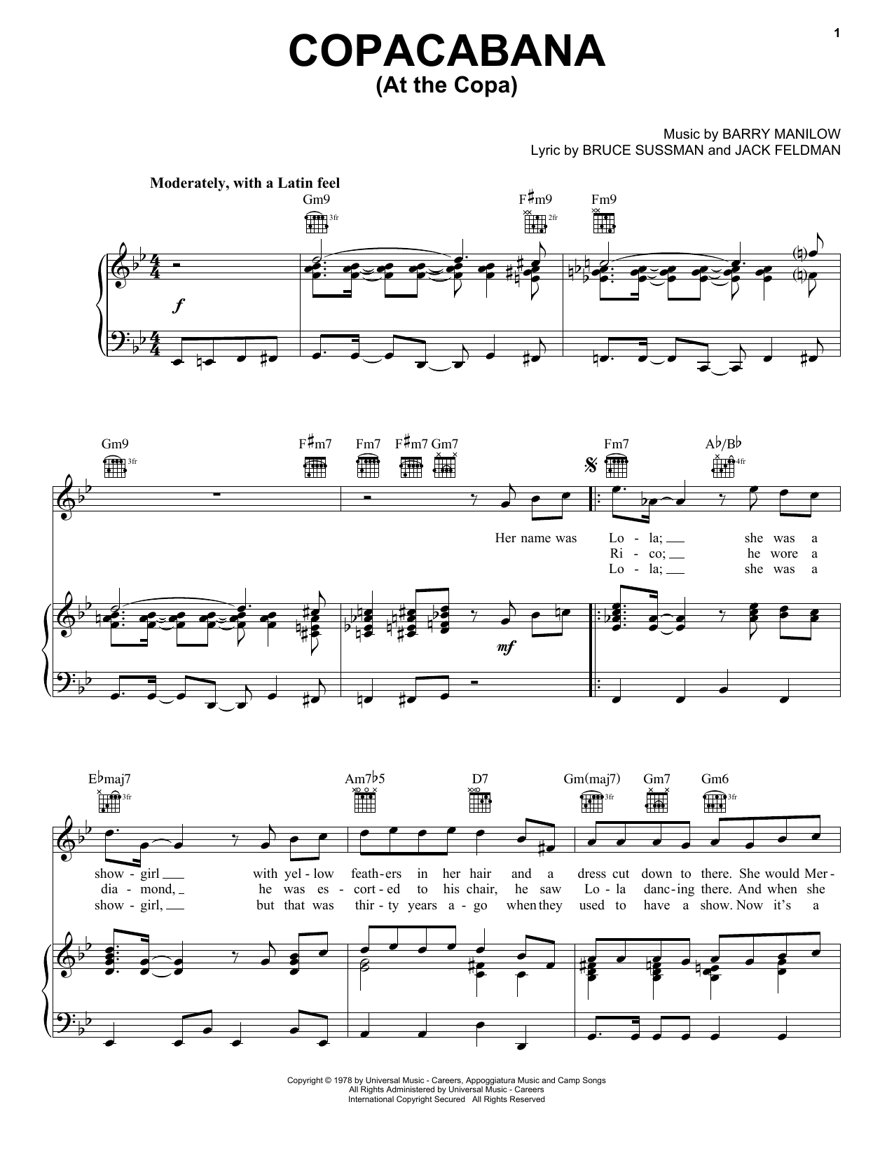 Barry Manilow Copacabana (At The Copa) sheet music notes printable PDF score