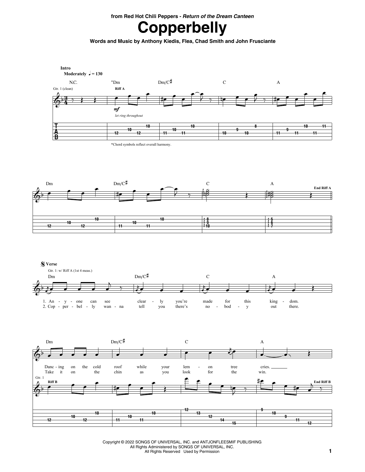 Download Red Hot Chili Peppers Copperbelly Sheet Music