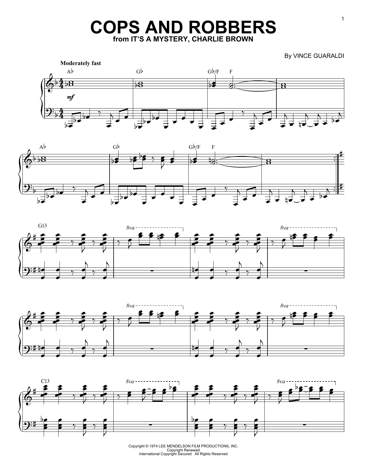 Download Vince Guaraldi Cops And Robbers Sheet Music