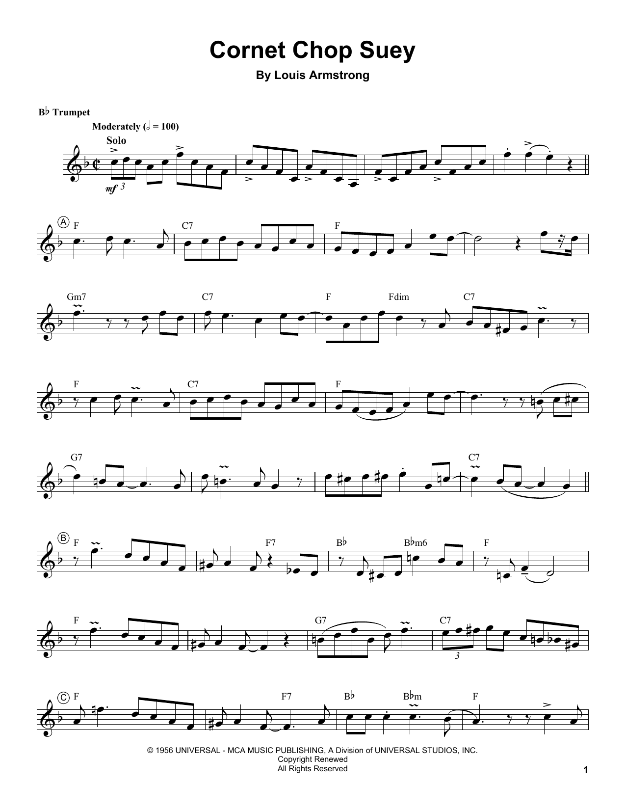 Download Louis Armstrong Cornet Chop Suey Sheet Music