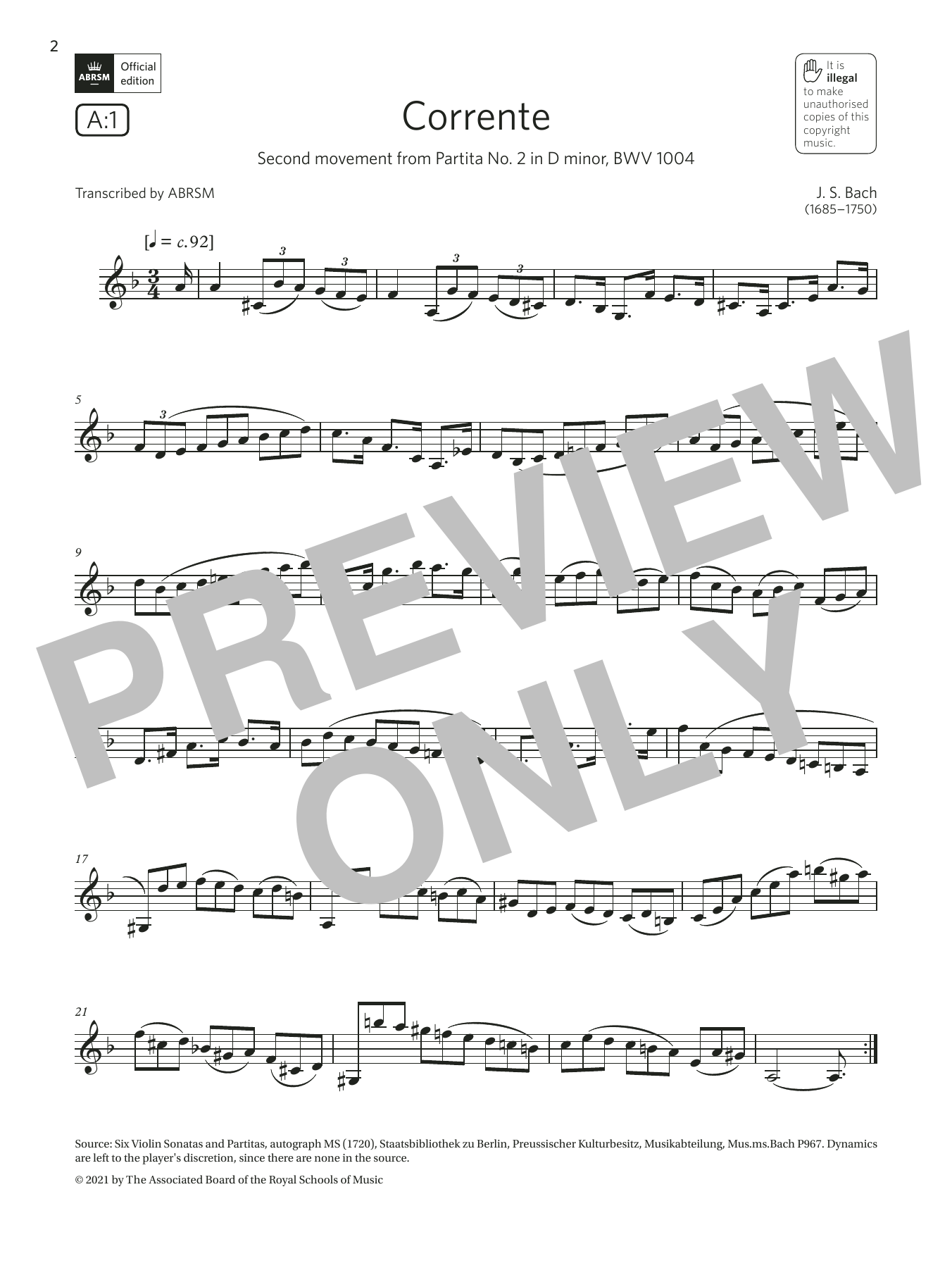 Download Johann Sebastian Bach Corrente (from Partita No2 in D minor) Sheet Music