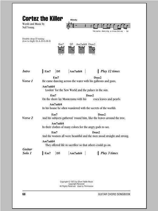Download Neil Young Cortez The Killer Sheet Music