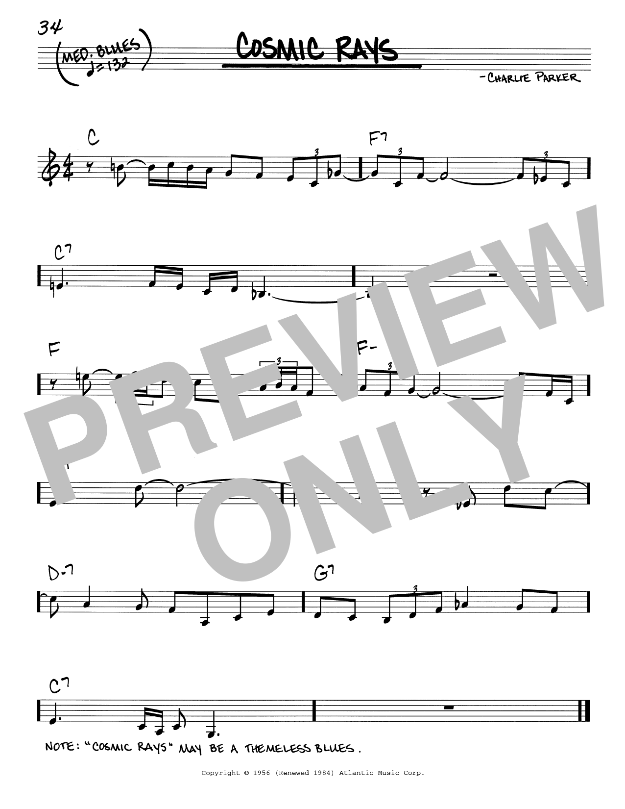 Download Charlie Parker Cosmic Rays Sheet Music