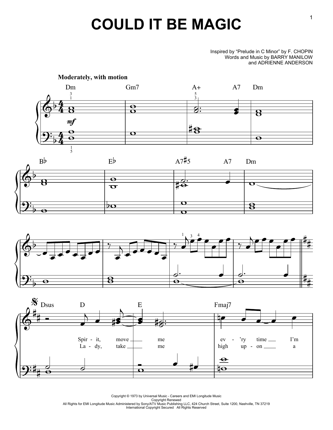 Download Barry Manilow Could It Be Magic Sheet Music