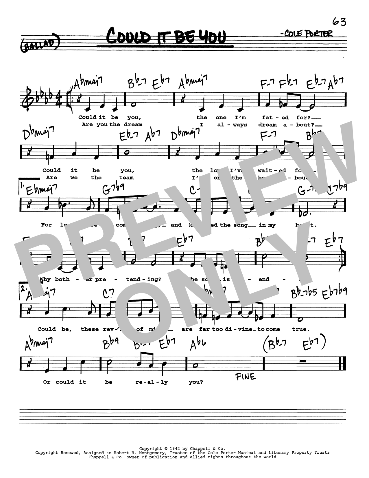 Cole Porter Could It Be You (Low Voice) sheet music notes printable PDF score