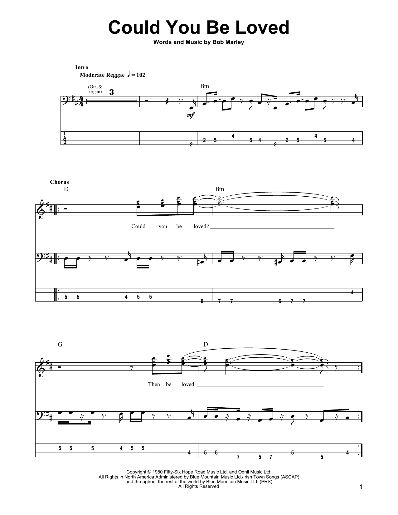 Download Bob Marley & The Wailers Could You Be Loved Sheet Music