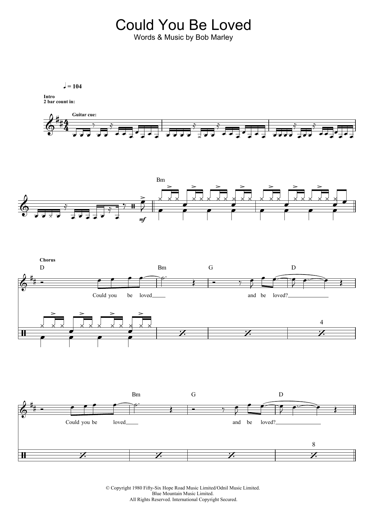 Download Bob Marley Could You Be Loved Sheet Music