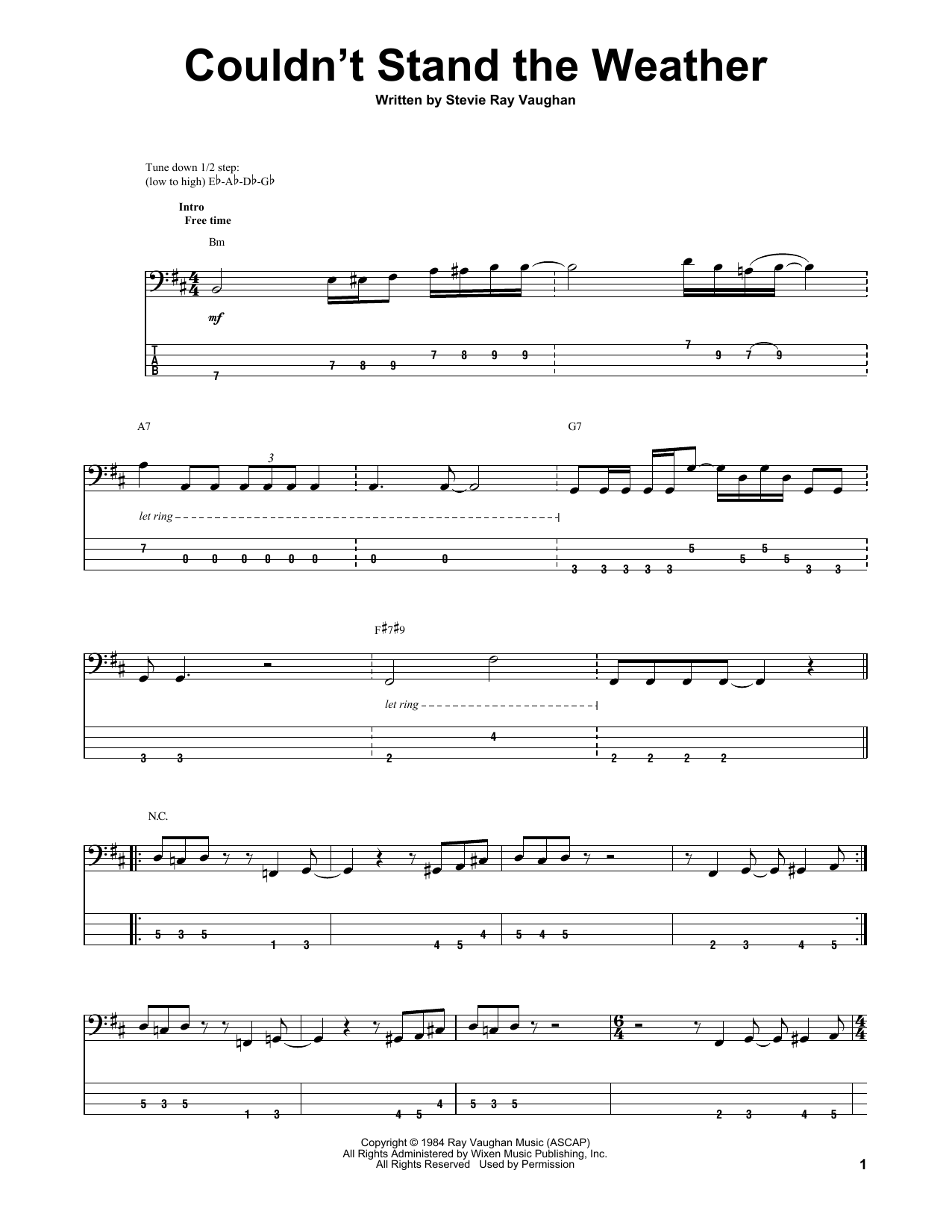Download Stevie Ray Vaughan Couldn't Stand The Weather Sheet Music