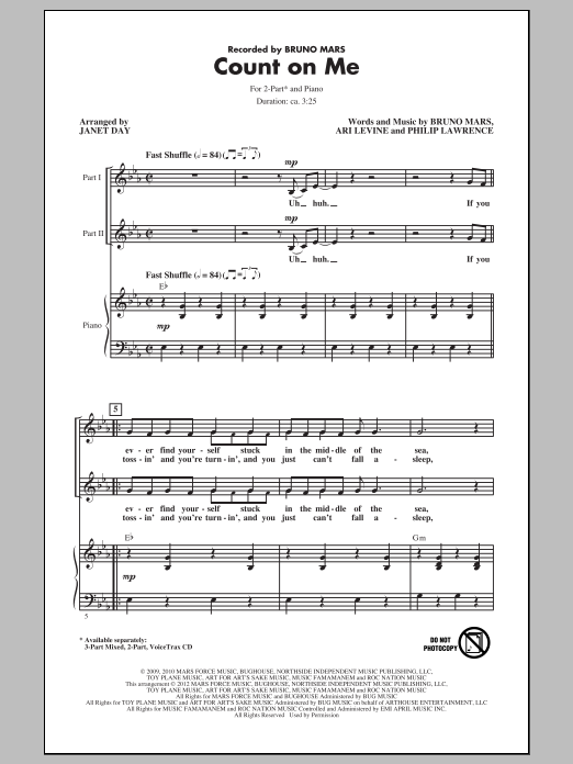 Download Bruno Mars Count On Me (arr. Janet Day) Sheet Music