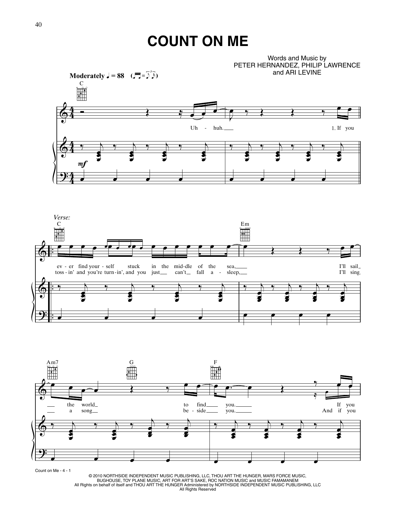 Download Bruno Mars Count On Me Sheet Music