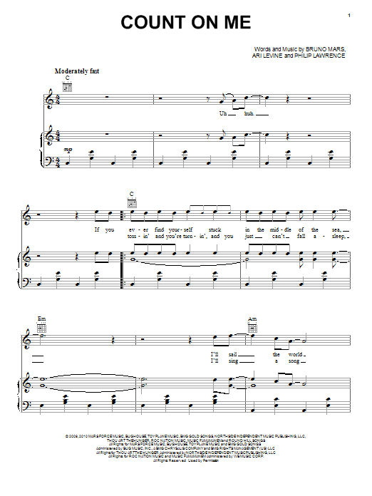 Download Bruno Mars Count On Me Sheet Music