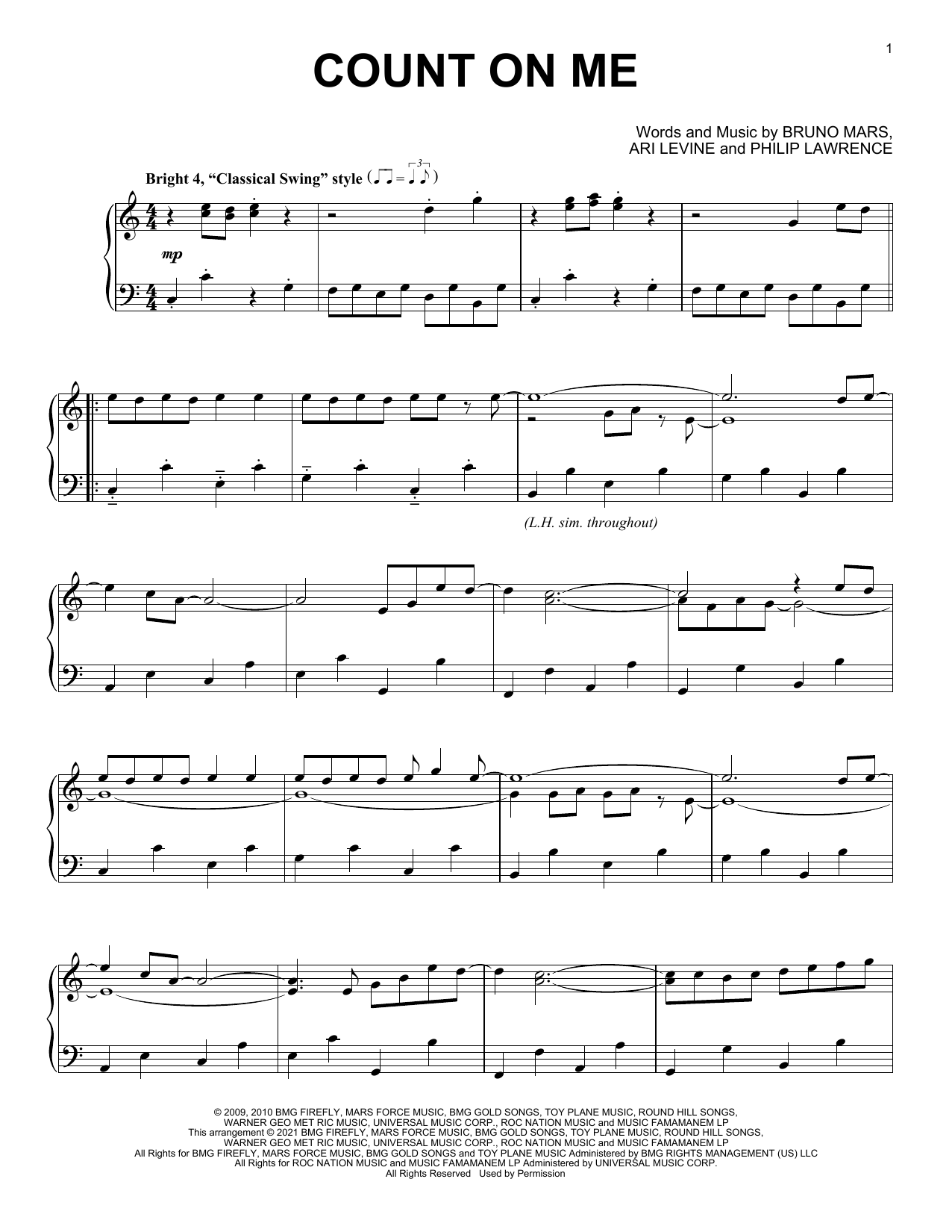 Download Bruno Mars Count On Me [Classical version] Sheet Music