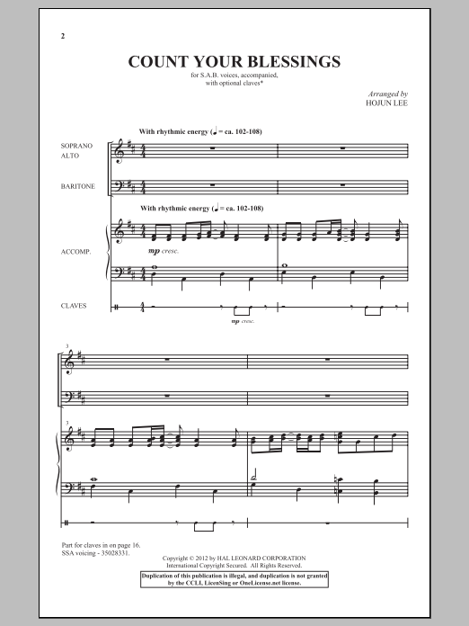 Download Hojun Lee Count Your Blessings Sheet Music